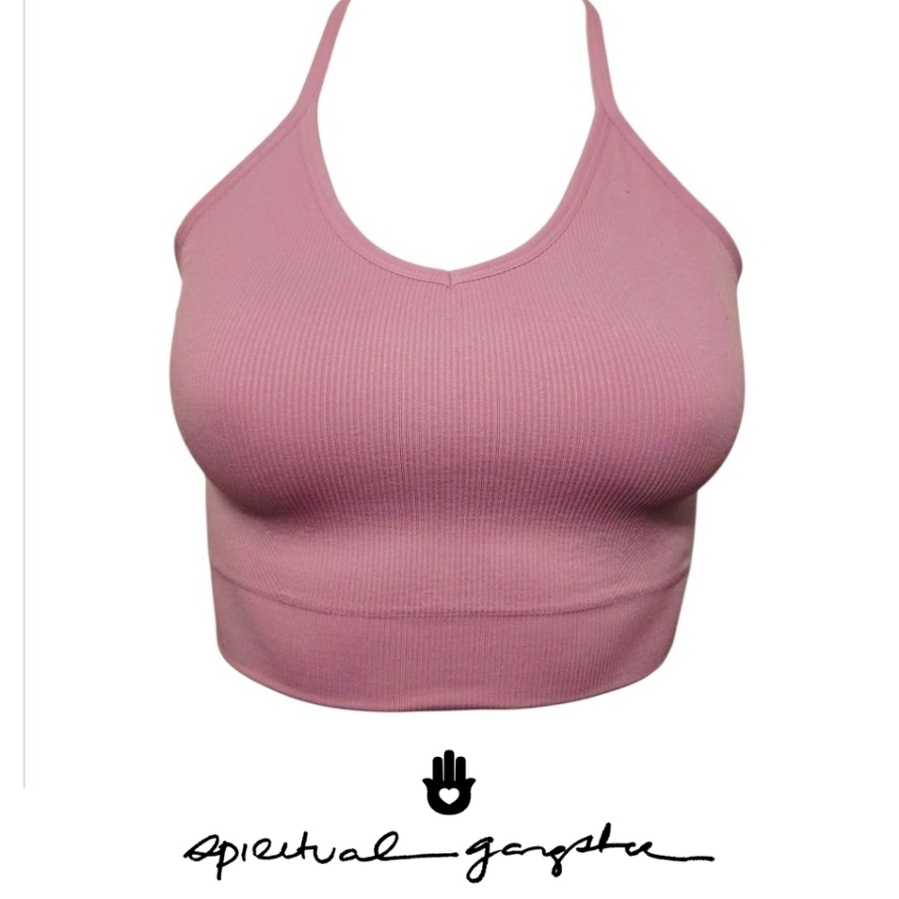 Spiritual Gangster Racerback Sports Bra / Crop Top - Pink - Size Medium / Large